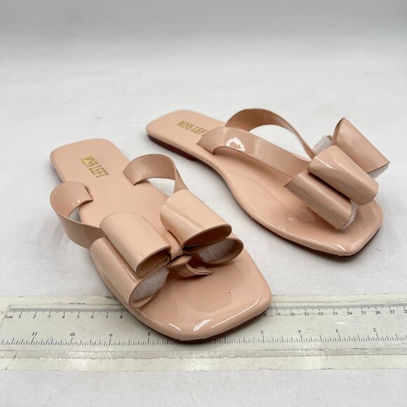 miss left Nude Versatile Open Toe Flip Flops Double Bowknots Slip on Sandal - Picture 4 of 8